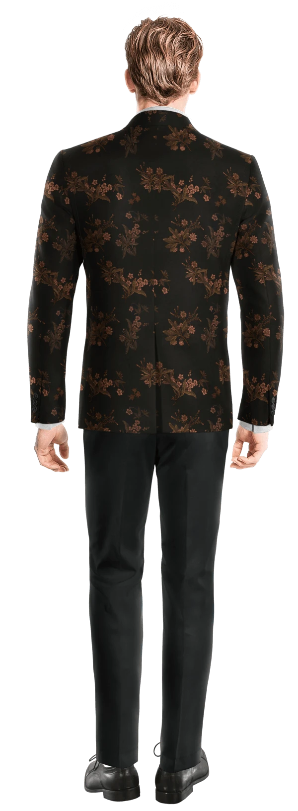 Veste croisée noire à motif floral en jacquard