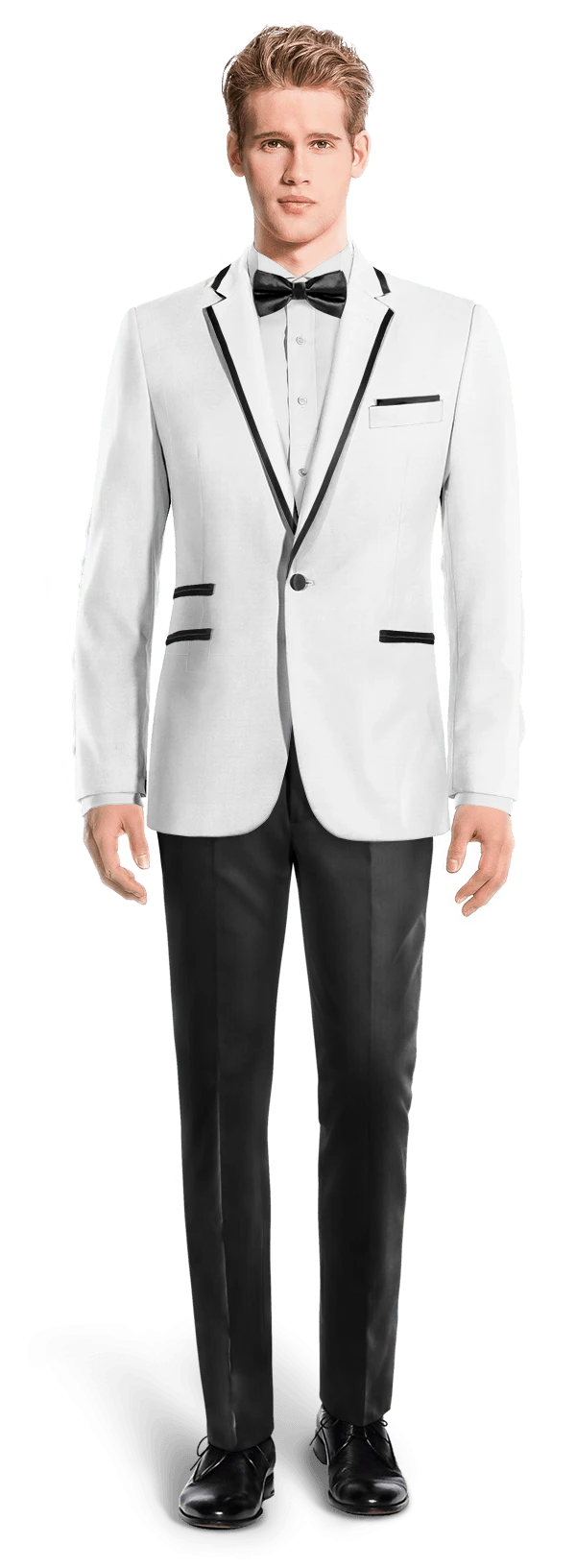 Veste de smoking blanc cassé avec revers noir et pantalon noir