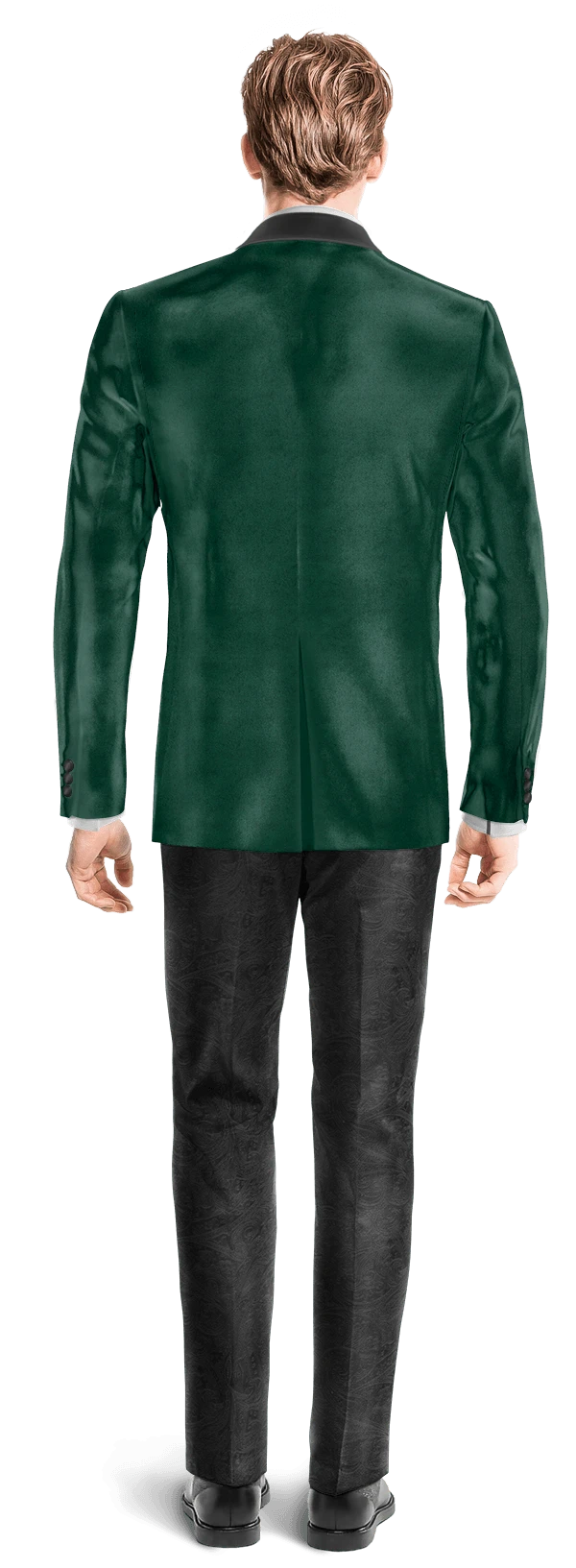 Veste de smoking vert en velours avec revers noir et pantalon noir