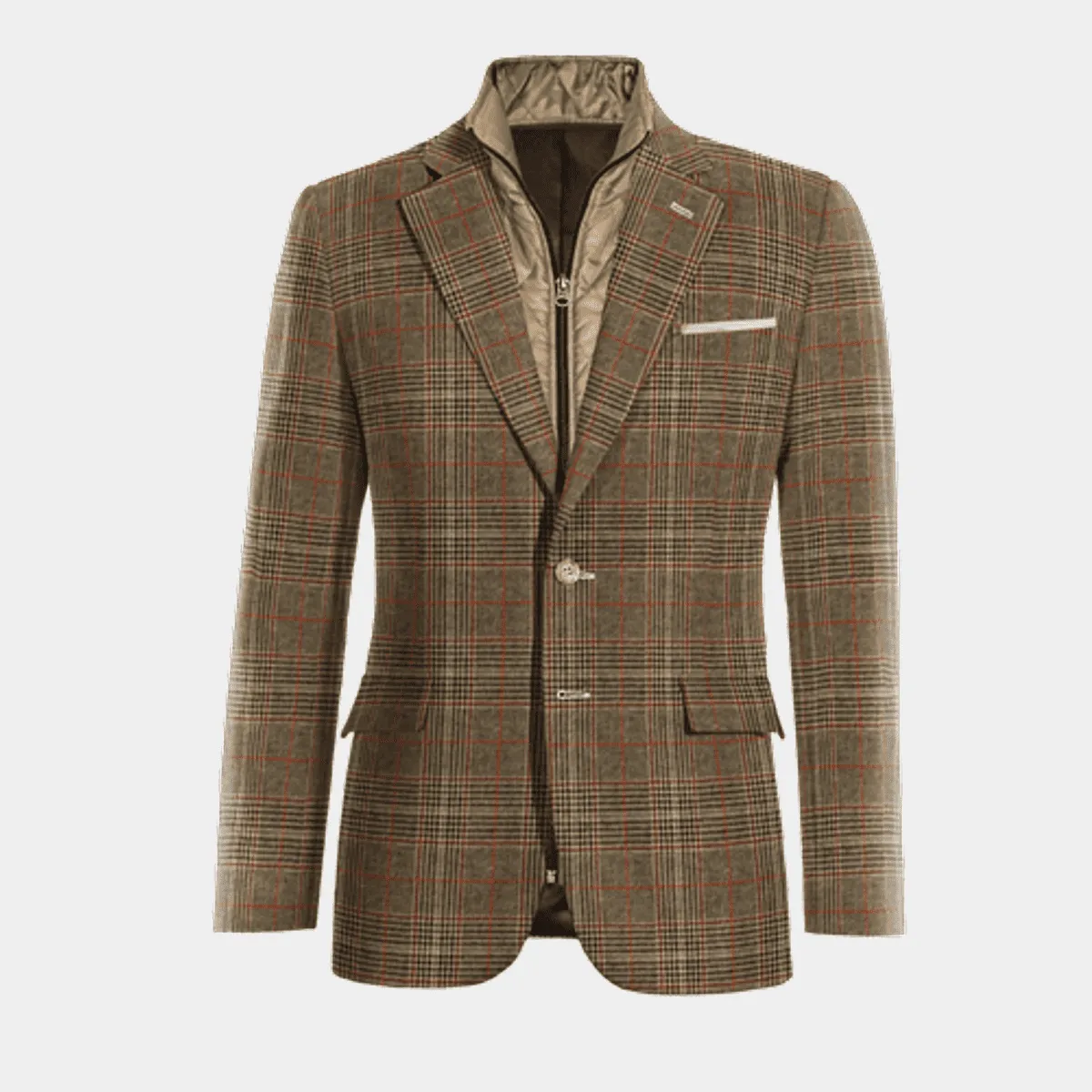 Veste marron prince de galles en tweed à larges revers