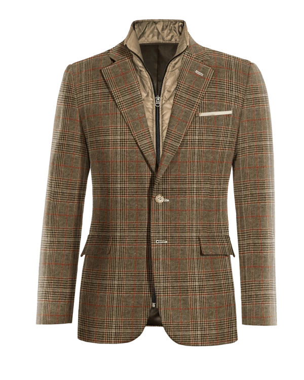 Veste marron prince de galles en tweed à larges revers