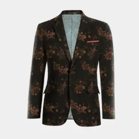 Veste noire à motif floral en jacquard de mi-saison