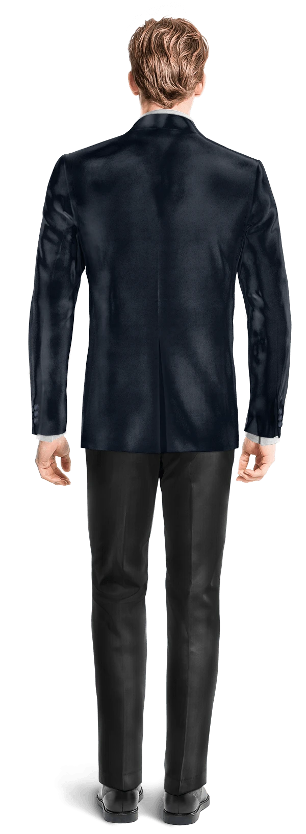 Veste smoking bleu marine en velours avec revers noir et pantalon noir