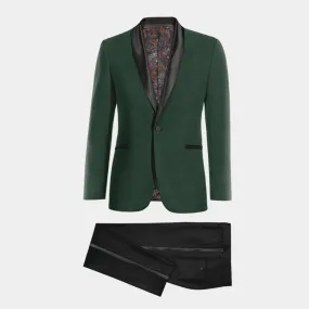 Veste smoking vert avec col châle noir et pantalon noir