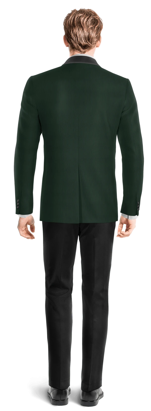 Veste smoking vert avec col châle noir et pantalon noir